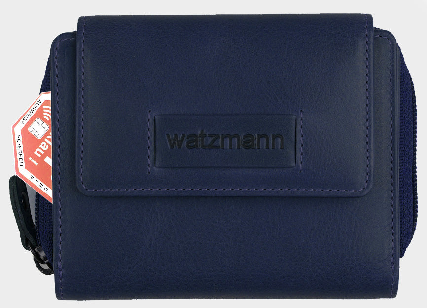 Blaue Geldbörse mit Watzmann-Logo