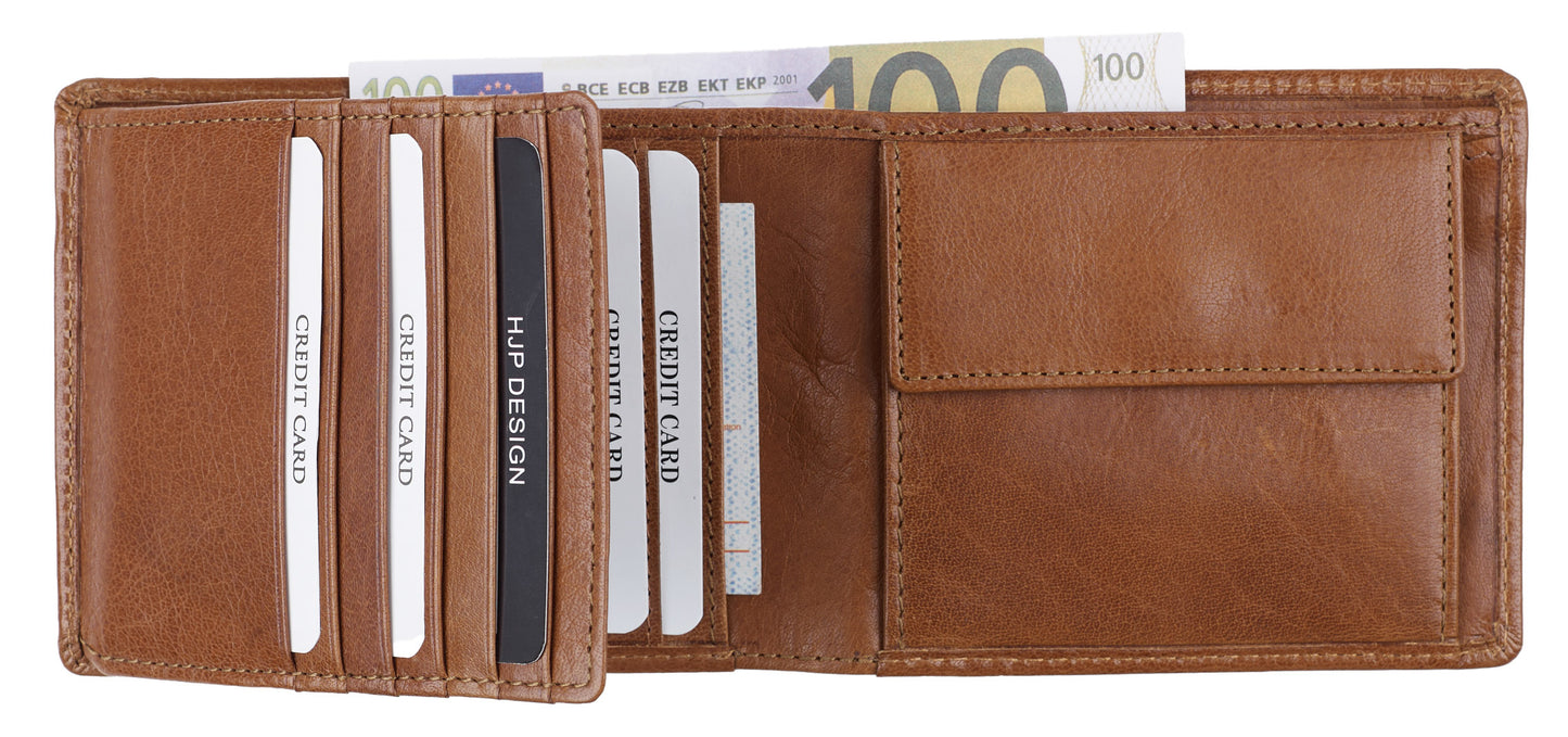 Aufgeklappte Geldbörse in Cognac