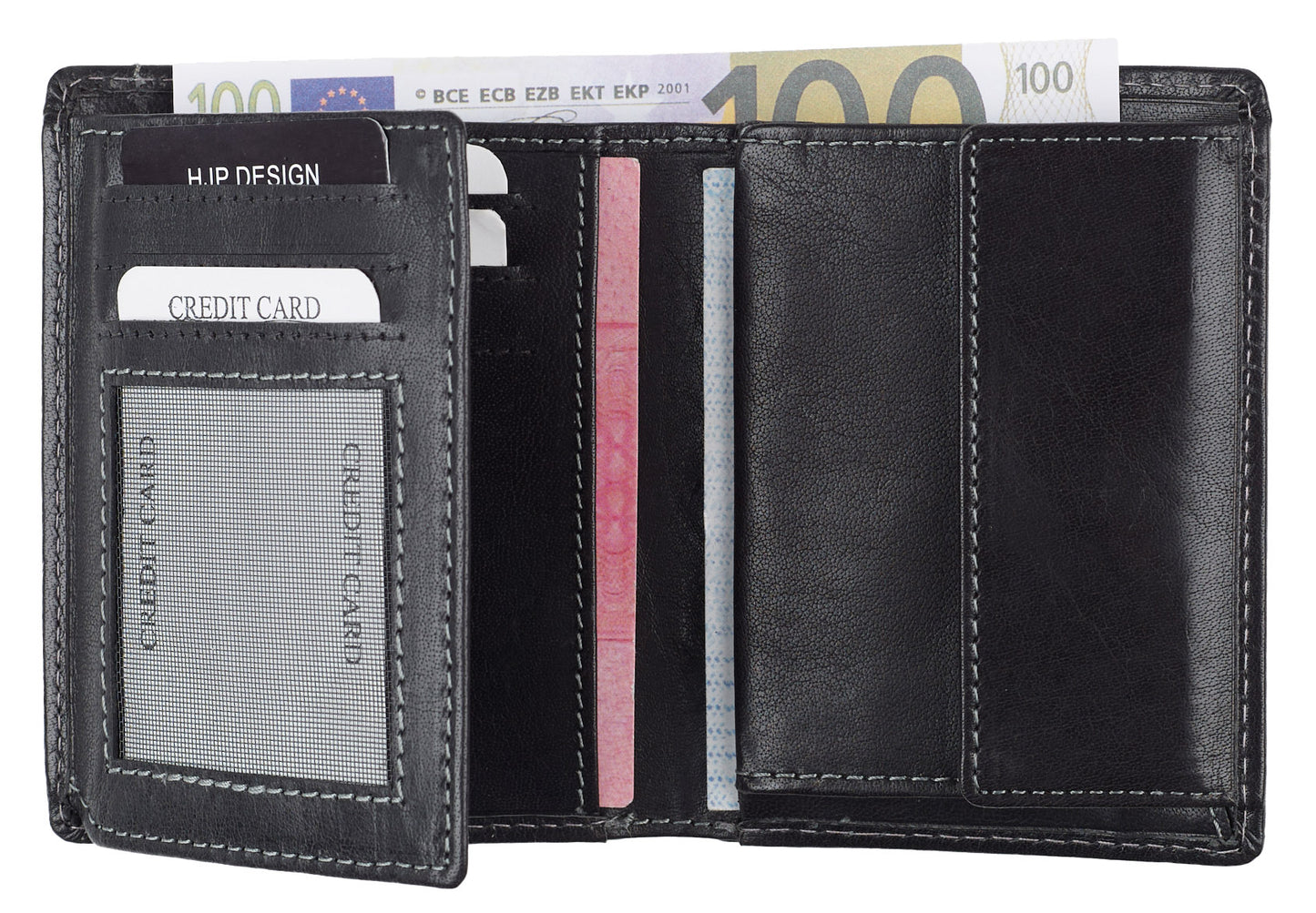 Aufgeklappte Geldbörse in Schwarz